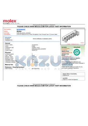 0679260041 datasheet - Cover for Serial ATA IDT Power Receptacle, Feed Through Type, 5 Circuits, Black