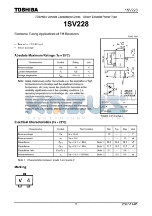 1SV228 datasheet - Electronic Tuning Applications of FM Receivers