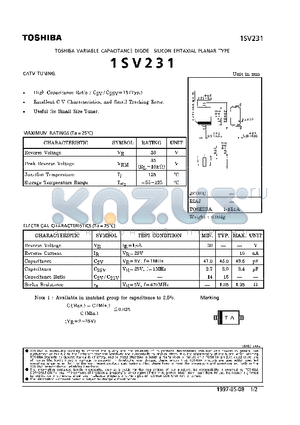 1SV231 datasheet - VARIABLE CAPACITANCE DIODE (CATV TUNING)