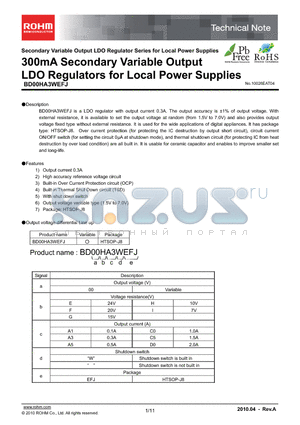 BD00HA3EFJ-E2 datasheet - 300mA Secondary Variable Output LDO Regulators for Local Power Supplies