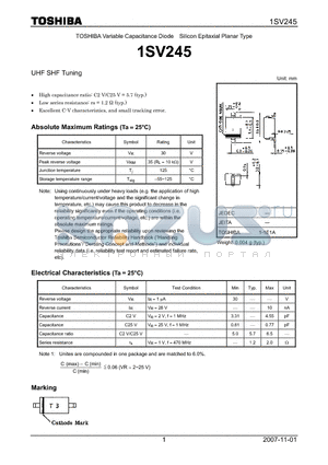 1SV245 datasheet - TOSHIBA Variable Capacitance Diode Silicon Epitaxial Planar Type
