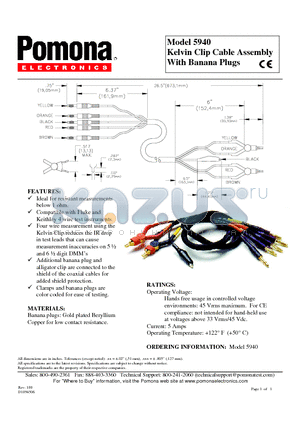 5940 datasheet - Kelvin Clip Cable Assembly With Banana Plugs
