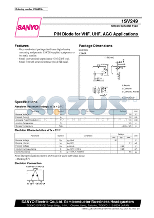 1SV249 datasheet - PIN Diode for VHF, UHF, AGC Applications