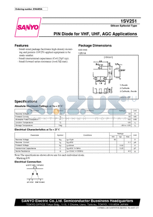 1SV251 datasheet - PIN Diode for VHF, UHF, AGC Applications