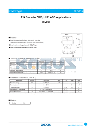1SV250 datasheet - PIN Diode for VHF, UHF, AGC Applications