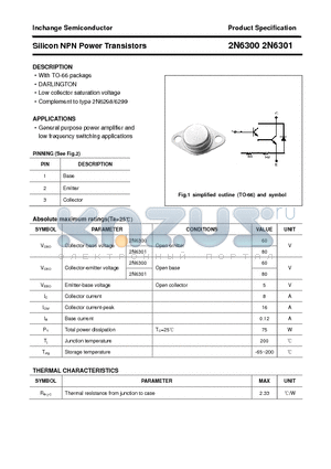 2N6301 datasheet - Silicon NPN Power Transistors