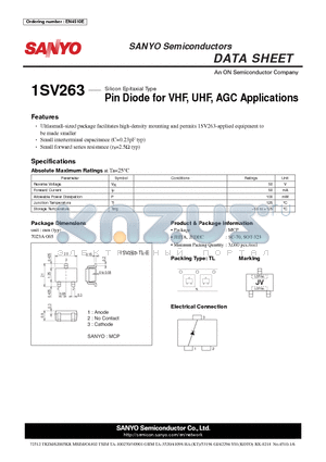 1SV263 datasheet - Pin Diode for VHF, UHF, AGC Applications