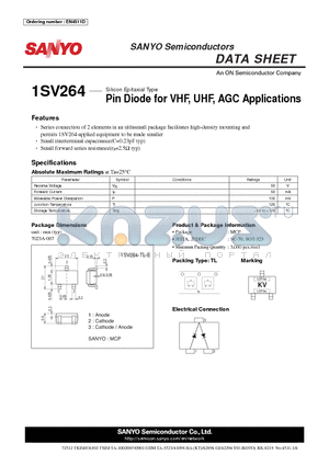 1SV264 datasheet - Pin Diode for VHF, UHF, AGC Applications