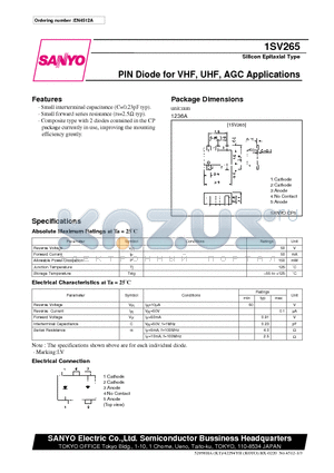 1SV265 datasheet - PIN Diode for VHF, UHF, AGC Applications