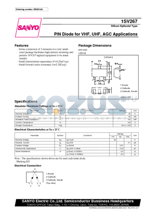 1SV267 datasheet - PIN Diode for VHF, UHF, AGC Applications