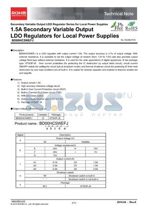 BD00HC0WEFJ-E2 datasheet - 1.5A Secondary Variable Output LDO Regulators for Local Power Supplies
