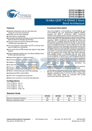 CY7C1310BV18-167BZI datasheet - 18-Mbit QDR-II SRAM 2 Word Burst Architecture