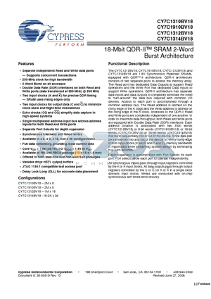 CY7C1310BV18-200BZC datasheet - 18-Mbit QDR-II SRAM 2-Word Burst Architecture