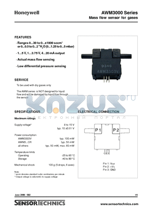 AWM3100V datasheet - Mass flow sensor for gases