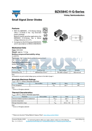 BZX584C3V6-V-G datasheet - Small Signal Zener Diodes