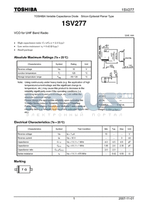 1SV277TPH3F datasheet - VCO for UHF Band Radio