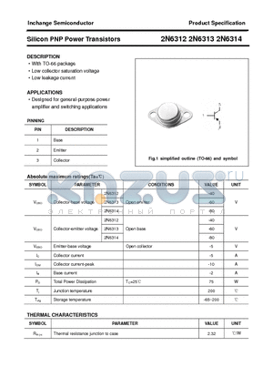 2N6314 datasheet - Silicon PNP Power Transistors