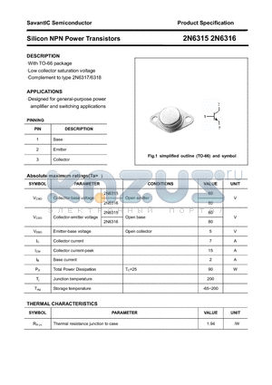 2N6316 datasheet - Silicon NPN Power Transistors