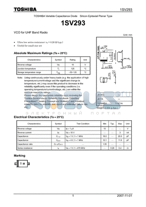 1SV293 datasheet - VCO for UHF Band Radio