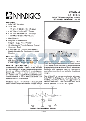 AWM6433RM35P8 datasheet - 3.4 - 3.6 GHz WiMAX Power Amplifier Module
