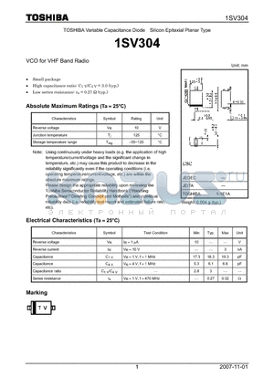 1SV304 datasheet - VCO for VHF Band Radio