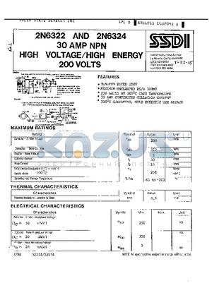 2N6324 datasheet - 30 AMP NPN HIGH VOLTAGE / HIGH ENERGY 200 VOLTS