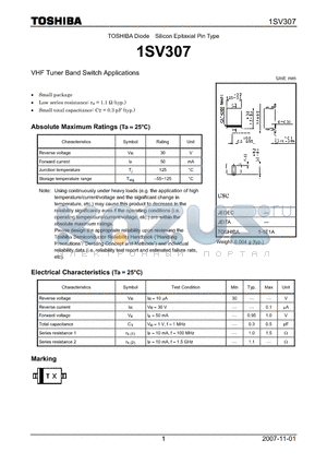 1SV307 datasheet - VHF Tuner Band Switch Applications