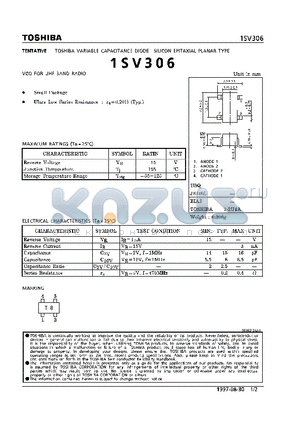 1SV306 datasheet - VARIABLE CPACITANCE DIODE (VCO FOR UHF BAND RADIO)