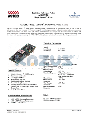 AWO25F24- datasheet - Single Output 8th Brick: Open-Frame Module