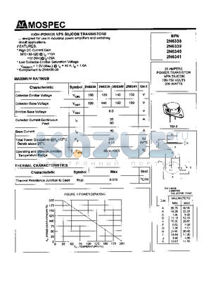 2N6339 datasheet - POWER TRANSISTOR(25A,200W)