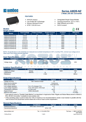 AM2B-0515SH60-NZ datasheet - 2 Watt | DC-DC Converter