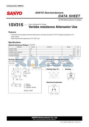 1SV315 datasheet - Variabe resistance Attenuator Use