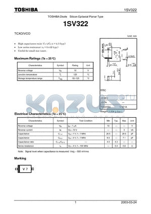 1SV322 datasheet - TOSHIBA Diode Silicon Epitaxial Planar Type