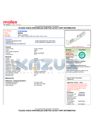 0700580086 datasheet - SL Crimp Terminal 70058, 22-24 AWG, Reel Tin (Sn)