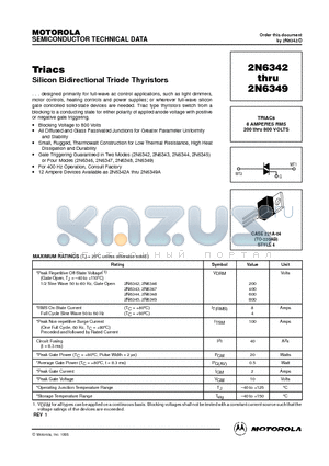 2N6342 datasheet - TRIACS Silicon Bidirectional Triode Thyristors