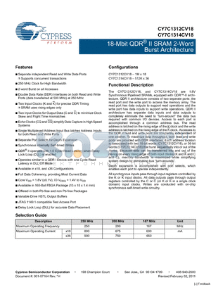 CY7C1312CV18-250BZXC datasheet - 18-Mbit QDR^ II SRAM 2-Word Burst Architecture