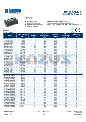 AM2D-0505DH40Z datasheet - 2 Watt | DC-DC Converter