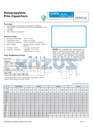 DPPN102J2G datasheet - Polypropylene Film Capacitors