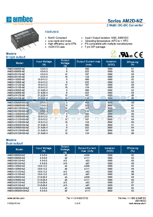 AM2D-0505S-NZ datasheet - 2 Watt | DC-DC Converter