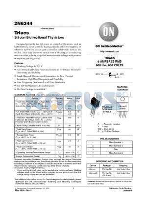 2N6344G datasheet - Triacs Silicon Bidirectional Thyristors