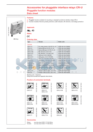 1SVR405662R1000 datasheet - Accessories for pluggable interface relays CR-U Pluggable function modules