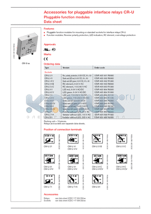 1SVR405664R1000 datasheet - Accessories for pluggable interface relays CR-U Pluggable function modules