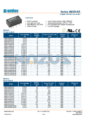 AM2D-0505SH30-NZ datasheet - 2 Watt | DC-DC Converter