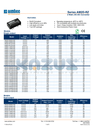 AM2D-0509SH30-RZ datasheet - 2 Watt | DC-DC Converter