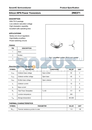 2N6371 datasheet - Silicon NPN Power Transistors