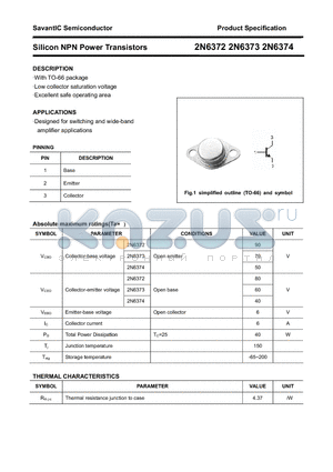 2N6373 datasheet - Silicon NPN Power Transistors