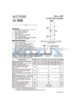 1T4 datasheet - 1.0 AMP. Silicon Rectifiers