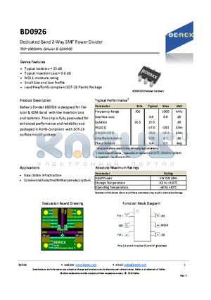 BD0926 datasheet - Dedicated Band 2-Way SMT Power Divider