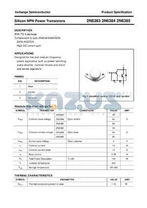 2N6383 datasheet - Silicon NPN Power Transistors