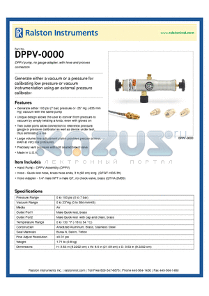 DPPV-0000 datasheet - DPPV pump, no gauge adapter, with hose and process connection